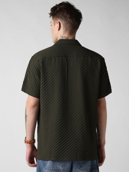 Avocado Green Embossed Patterned Oversized Shirt