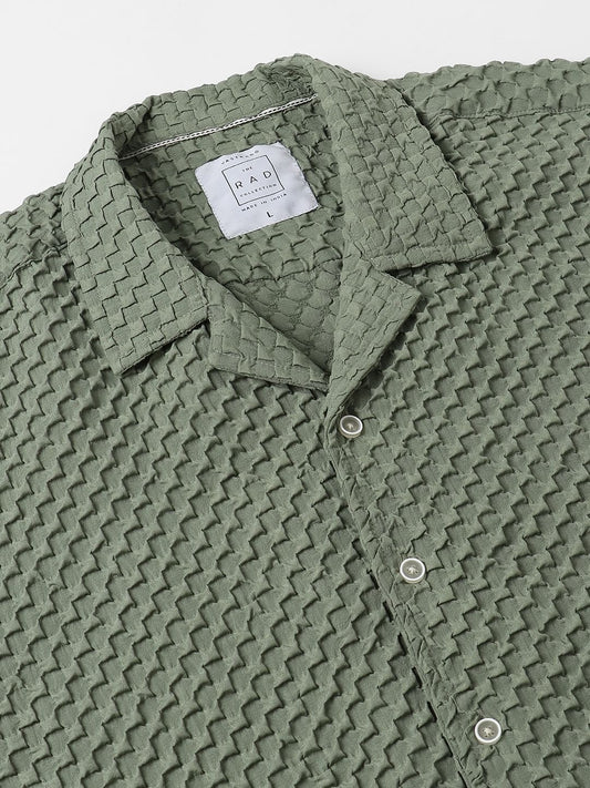 Asparagus Green Embossed Patterned Oversized Shirt