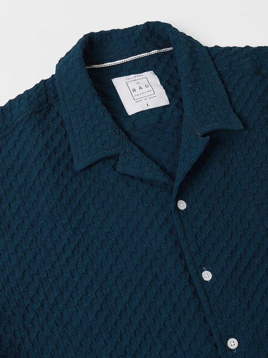 Teal Embossed Patterned Oversized Shirt