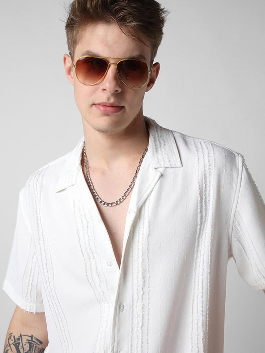 Classic White Textured Oversized Shirt
