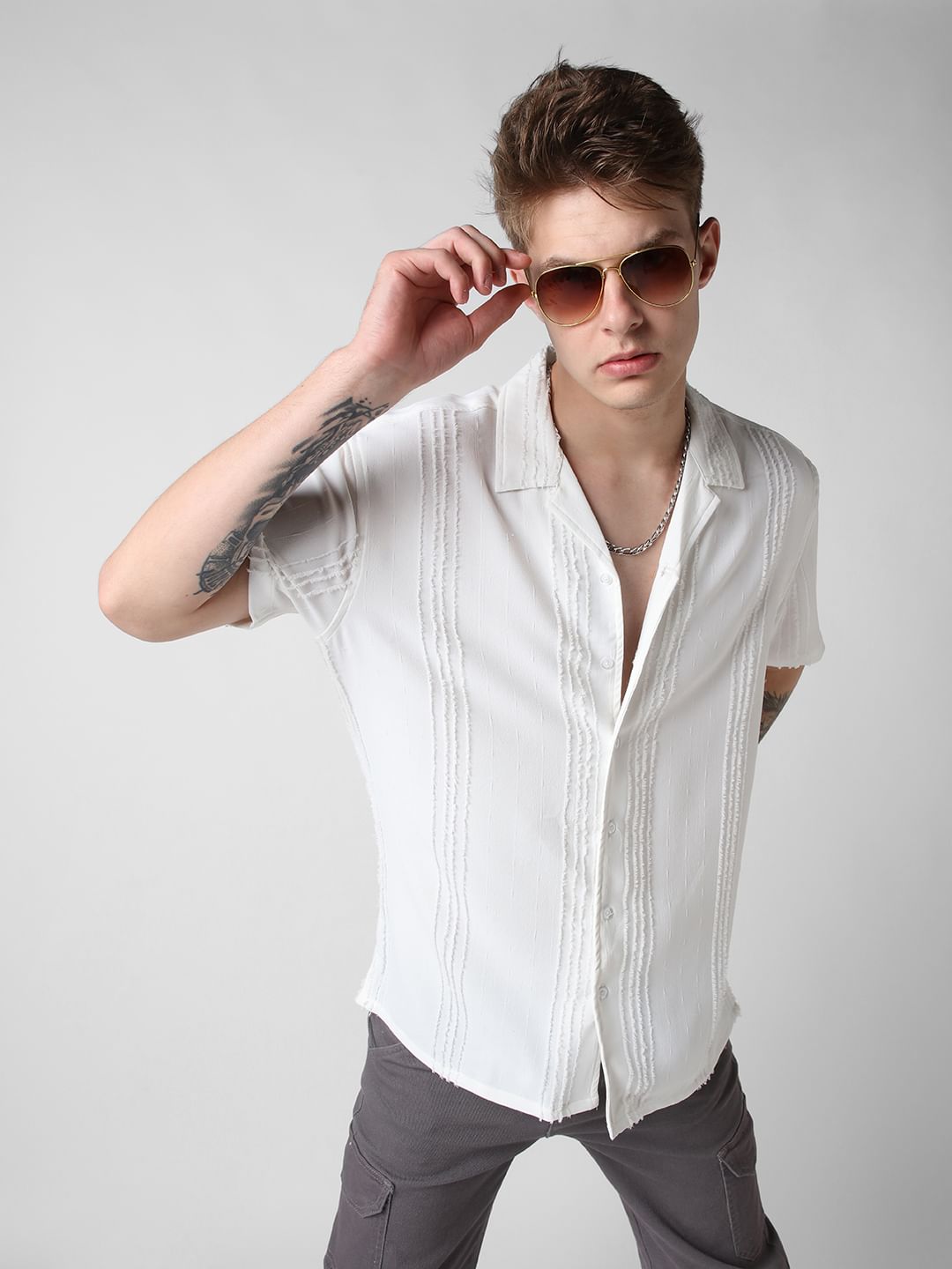 Classic White Textured Oversized Shirt