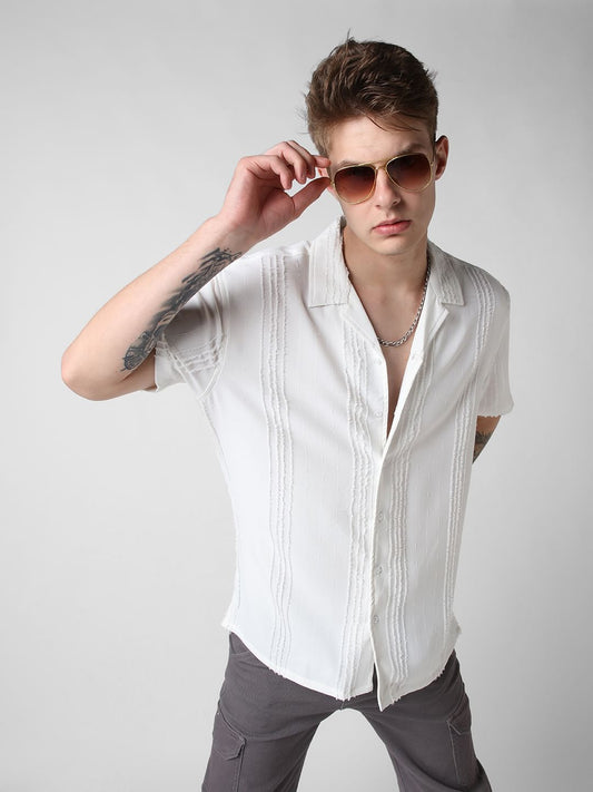 Classic White Textured Oversized Shirt