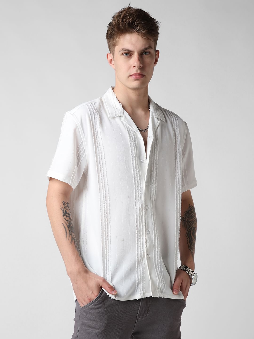 Classic White Textured Oversized Shirt