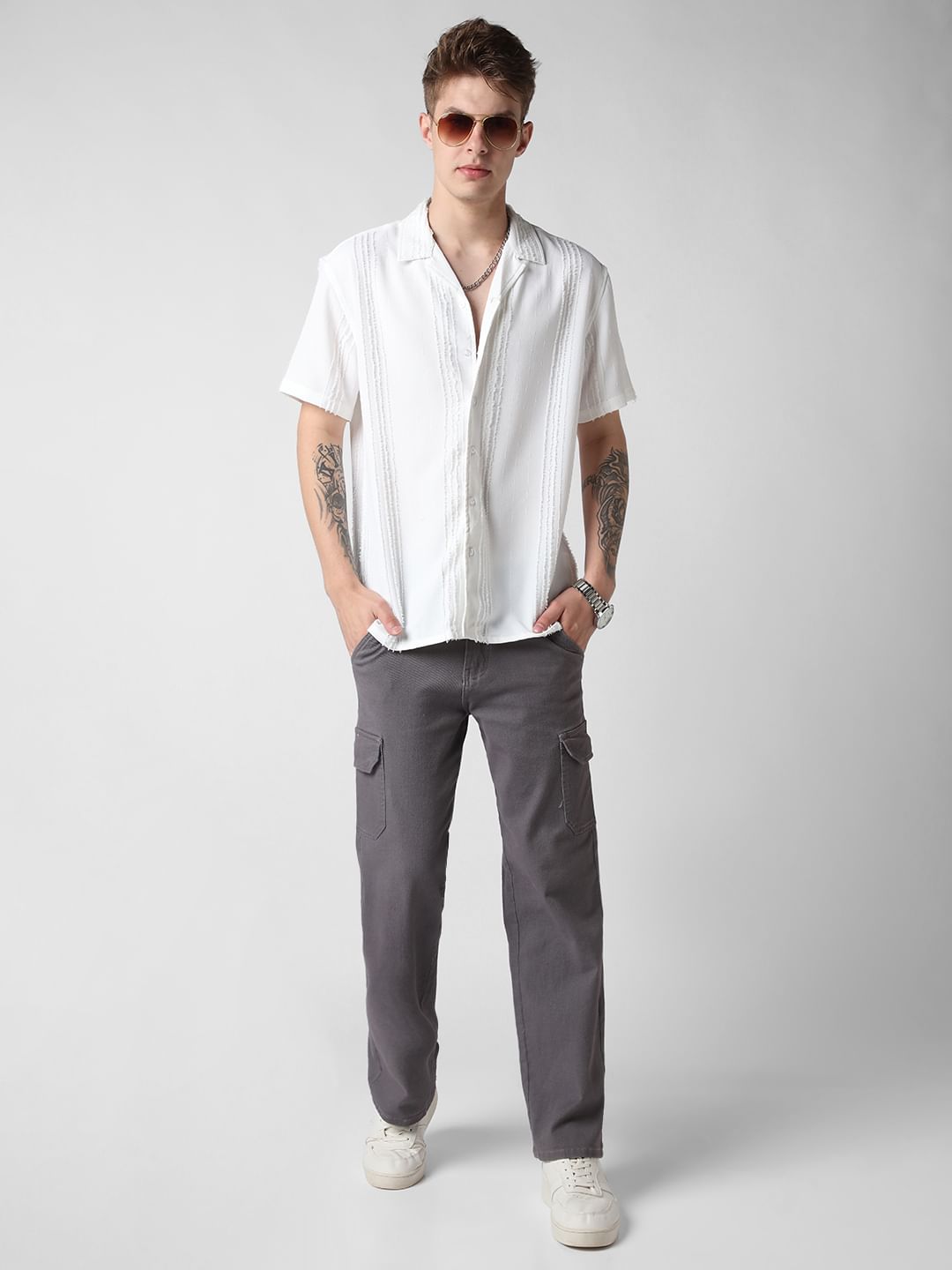 Classic White Textured Oversized Shirt
