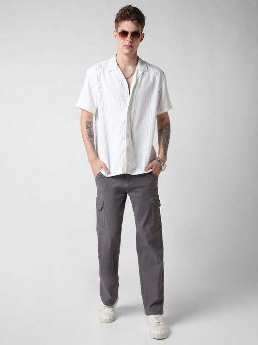 Classic White Textured Oversized Shirt