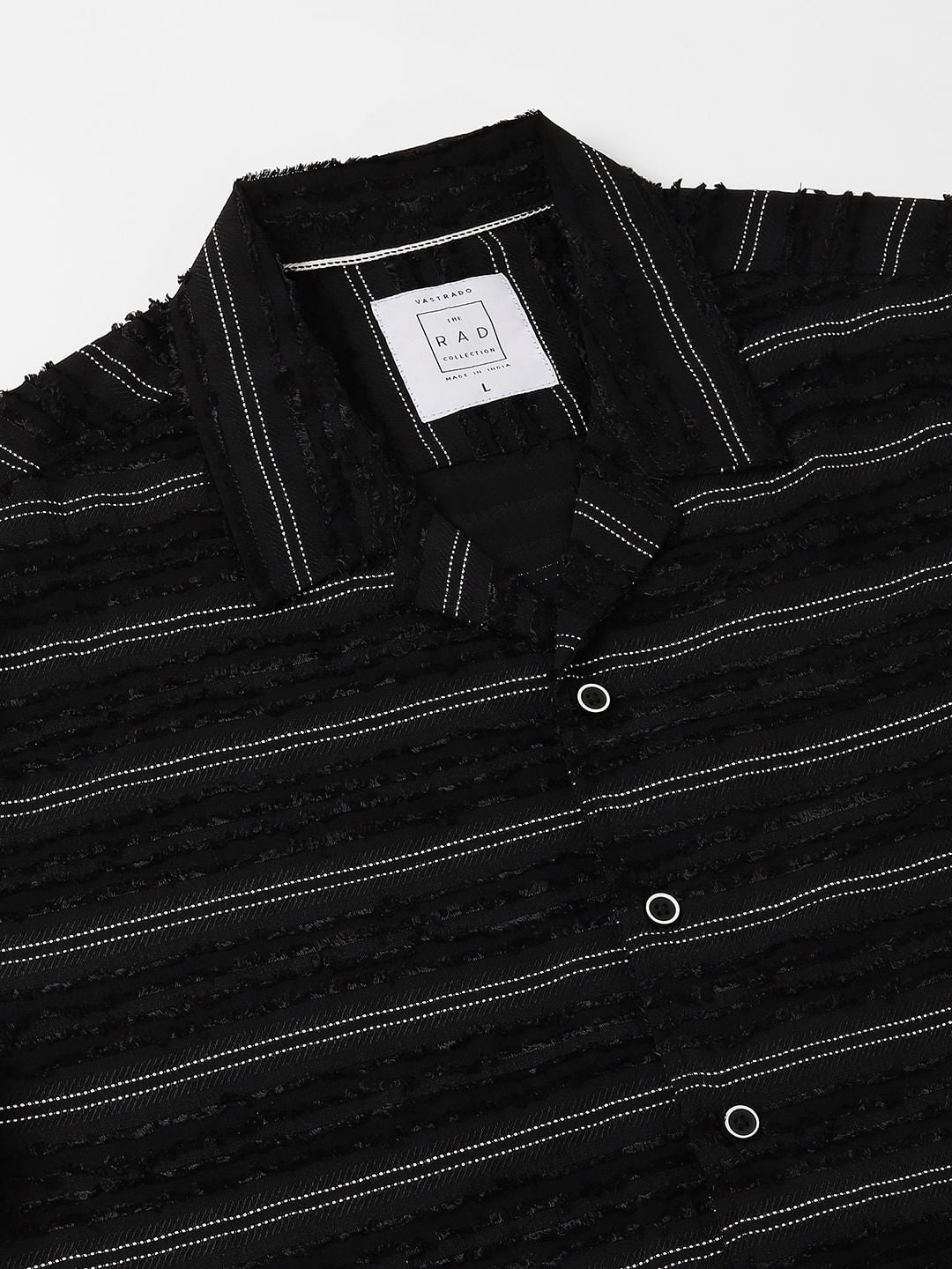 Black Even Stripe Frayed Oversized Shirt