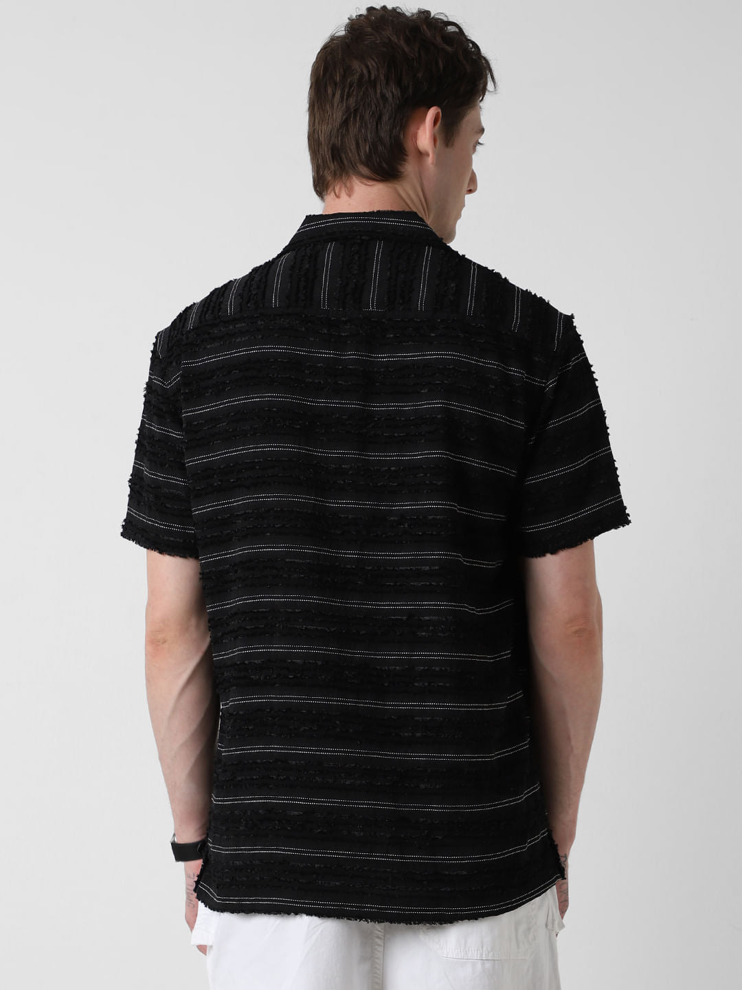 Black Even Stripe Frayed Oversized Shirt