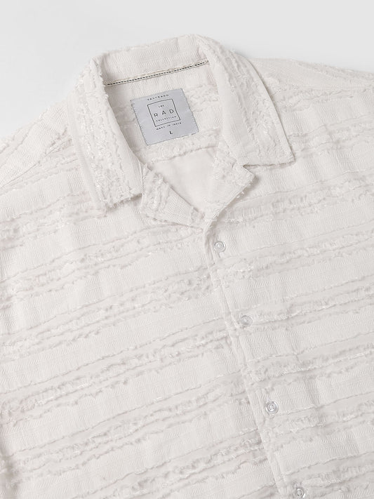 Snow White Textured Frayed Oversized Shirt