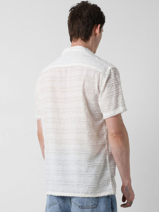 Snow White Textured Frayed Oversized Shirt