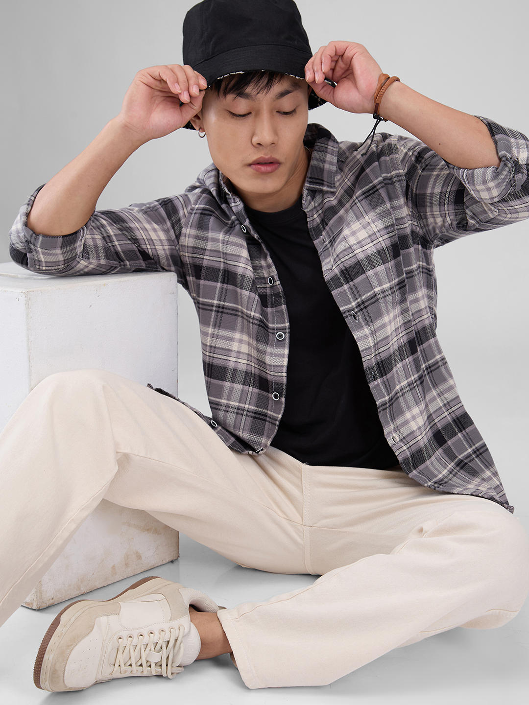 Premium Cotton Smokey Grey Plaid Checkered Shirt