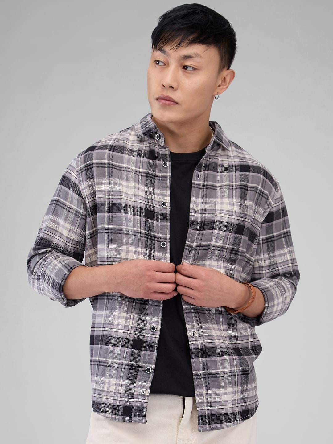 Premium Cotton Smokey Grey Plaid Checkered Shirt