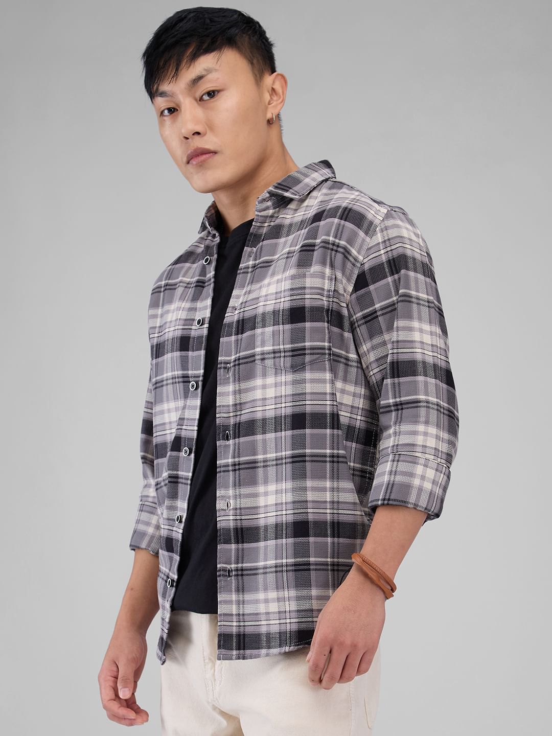 Premium Cotton Smokey Grey Plaid Checkered Shirt
