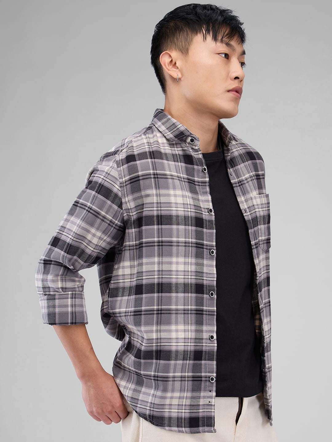 Premium Cotton Smokey Grey Plaid Checkered Shirt