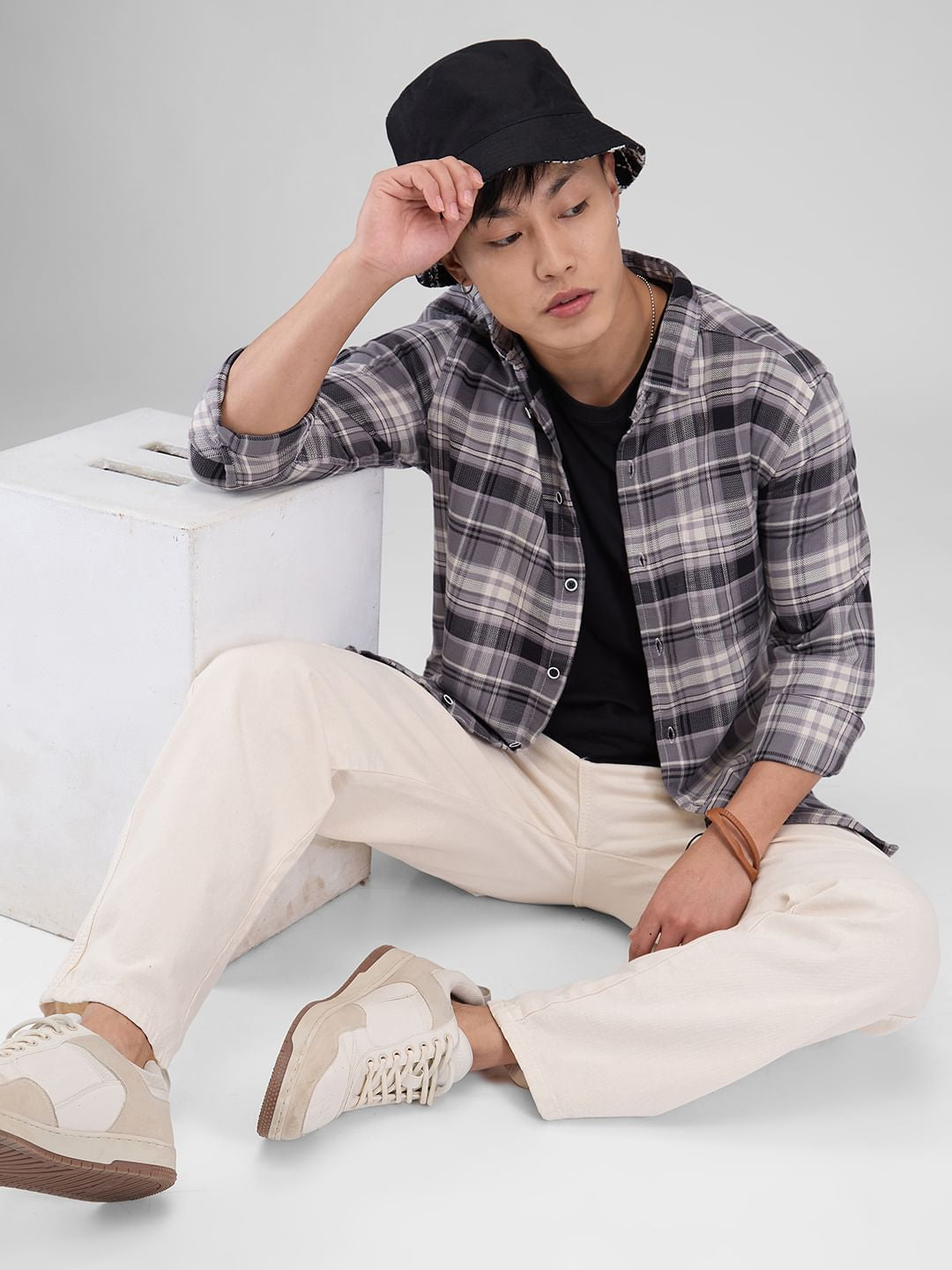 Premium Cotton Smokey Grey Plaid Checkered Shirt