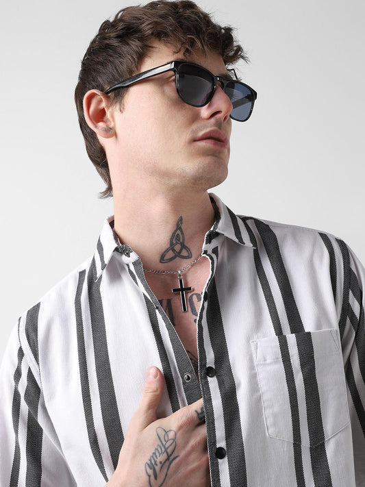 Monochrome Corduroy Striped Shirt
