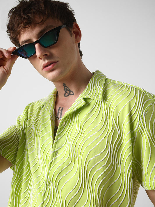 Lime Green Wavy Patterned Oversized Shirt