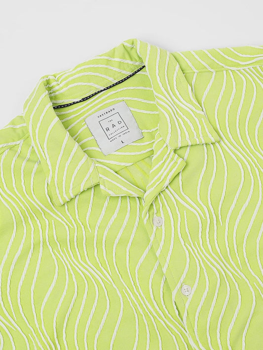 Lime Green Wavy Patterned Oversized Shirt
