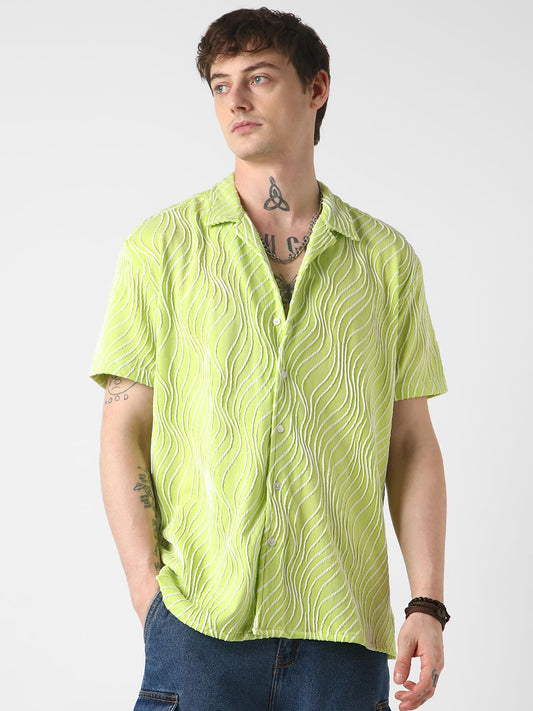 Lime Green Wavy Patterned Oversized Shirt