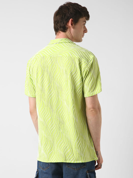 Lime Green Wavy Patterned Oversized Shirt