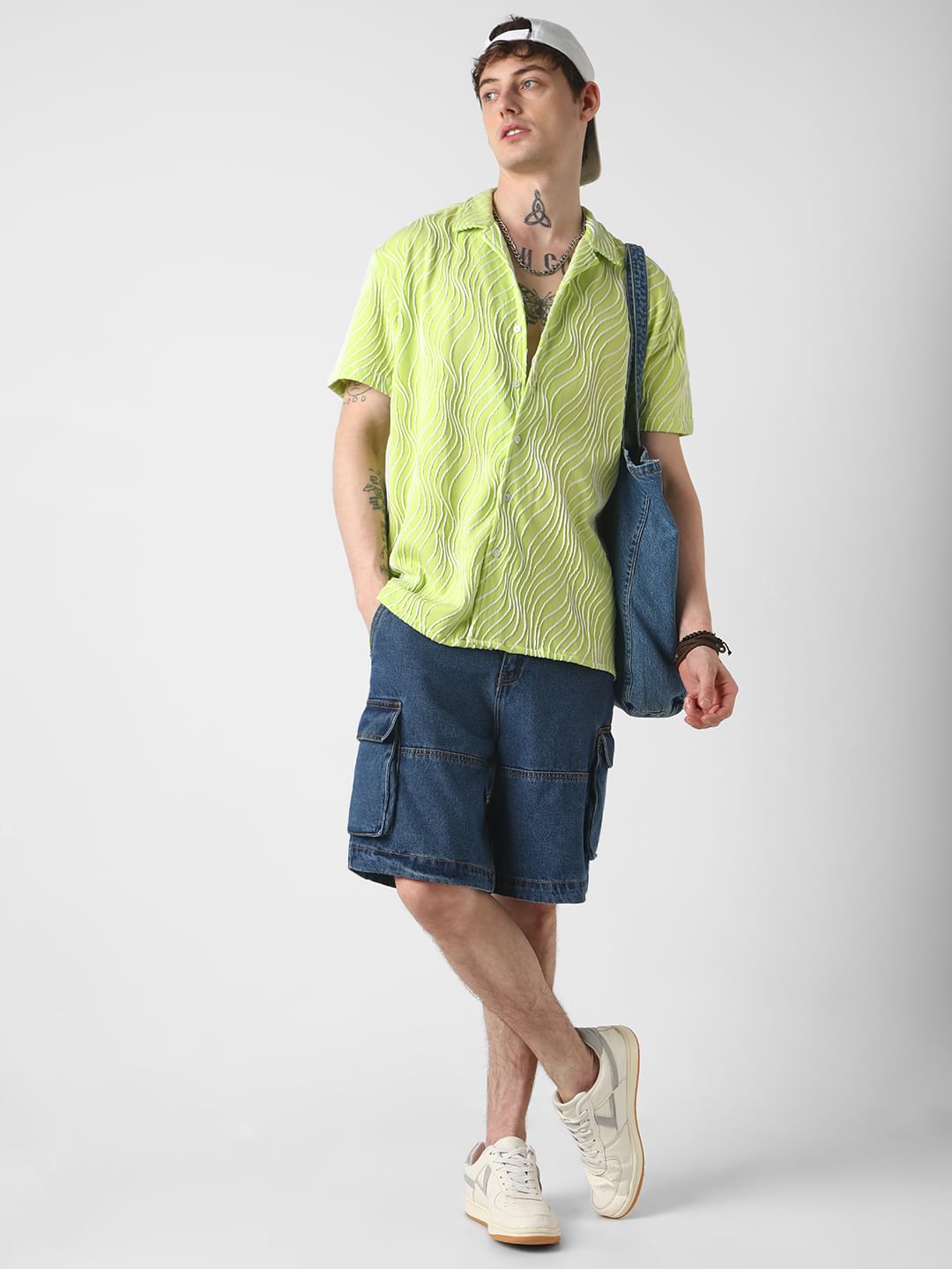 Lime Green Wavy Patterned Oversized Shirt