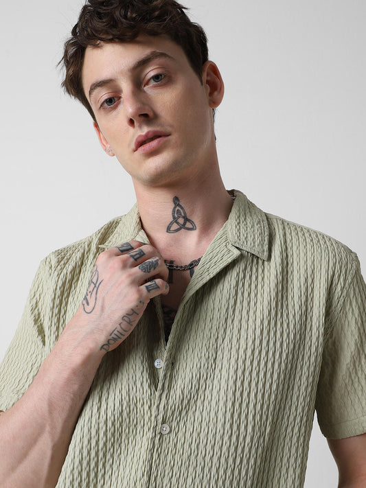 Tea Green Textured Oversized Shirt
