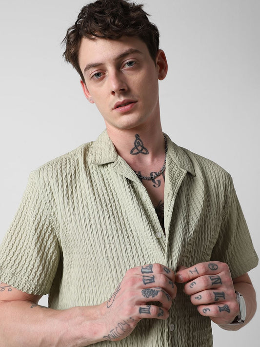 Tea Green Textured Oversized Shirt