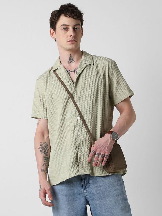 Tea Green Textured Oversized Shirt