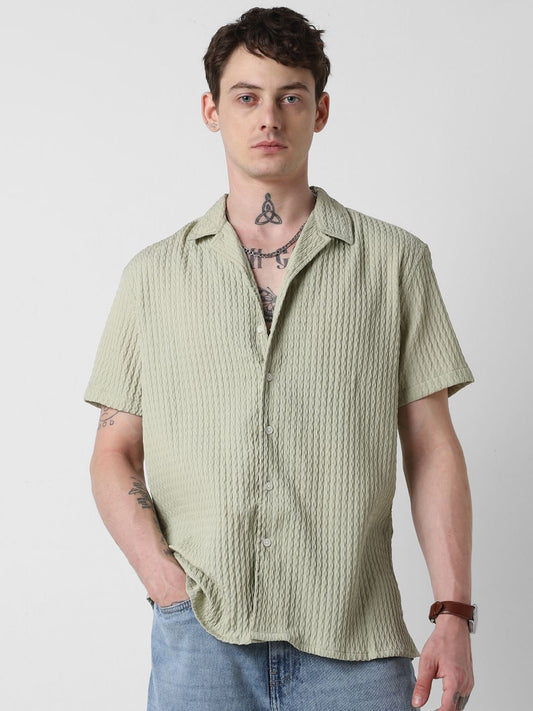 Tea Green Textured Oversized Shirt