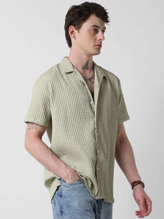 Tea Green Textured Oversized Shirt
