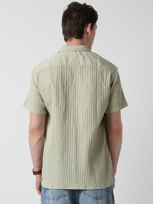 Tea Green Textured Oversized Shirt