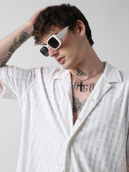 Snowy Diamond Jacquard Oversized Shirt