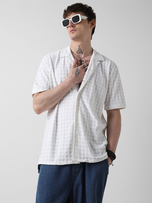 Snowy Diamond Jacquard Oversized Shirt