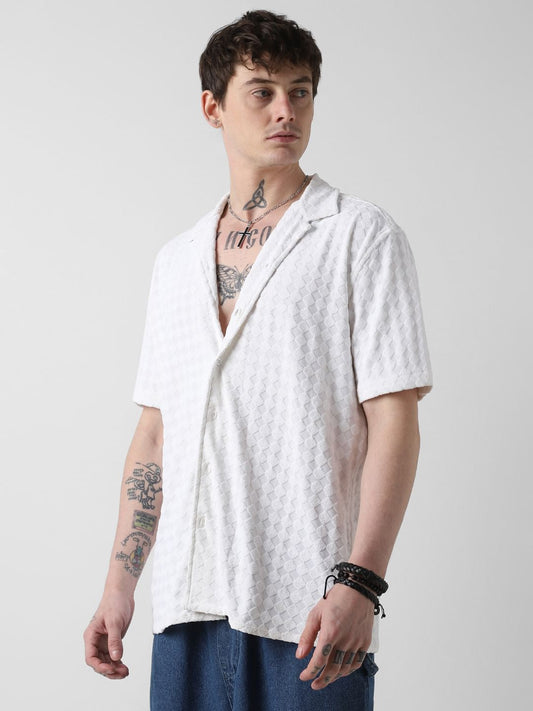 Snowy Diamond Jacquard Oversized Shirt