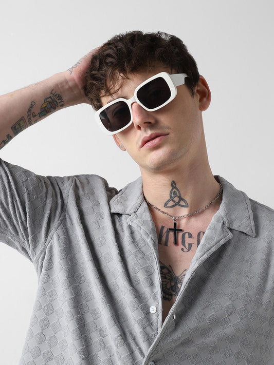 Glacier Grey Lozenge Jacquard Oversized Shirt