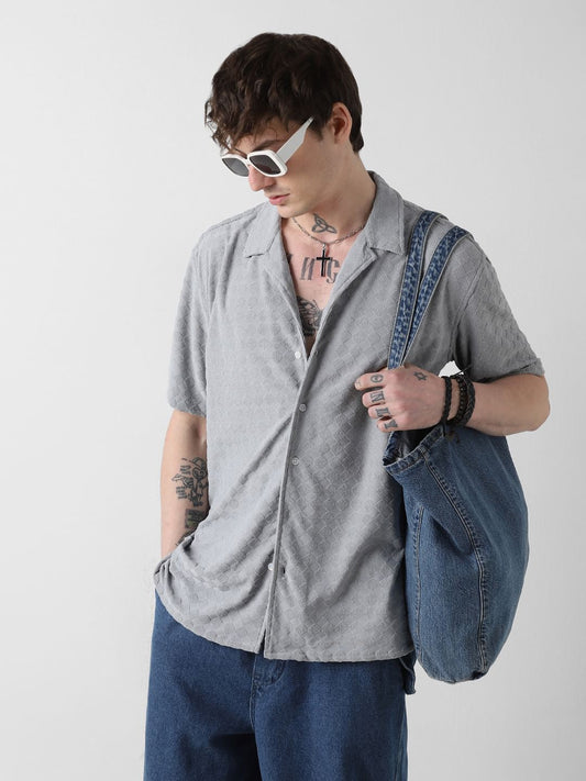 Glacier Grey Lozenge Jacquard Oversized Shirt