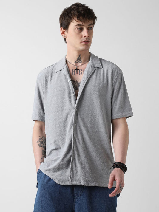 Glacier Grey Lozenge Jacquard Oversized Shirt