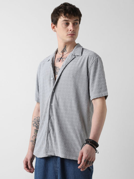 Glacier Grey Lozenge Jacquard Oversized Shirt