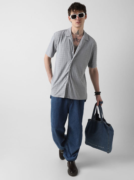 Glacier Grey Lozenge Jacquard Oversized Shirt