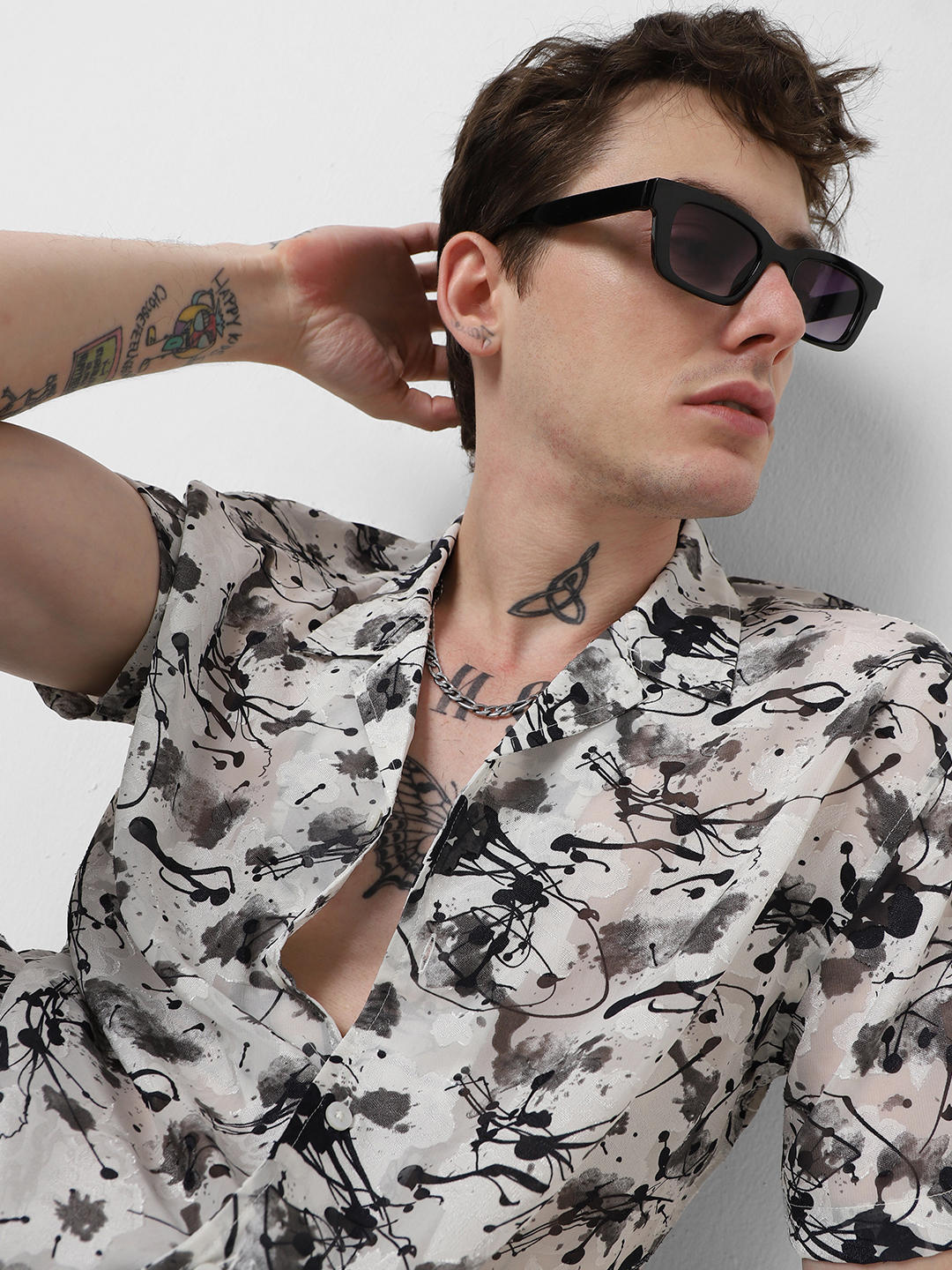 Black Burn Out Splash Oversized Shirt