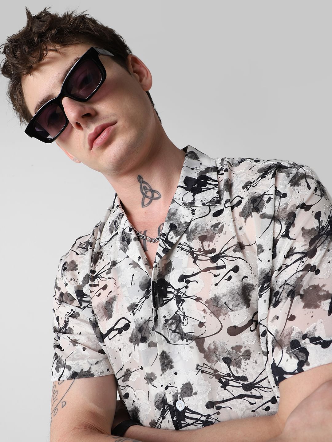 Black Burn Out Splash Oversized Shirt