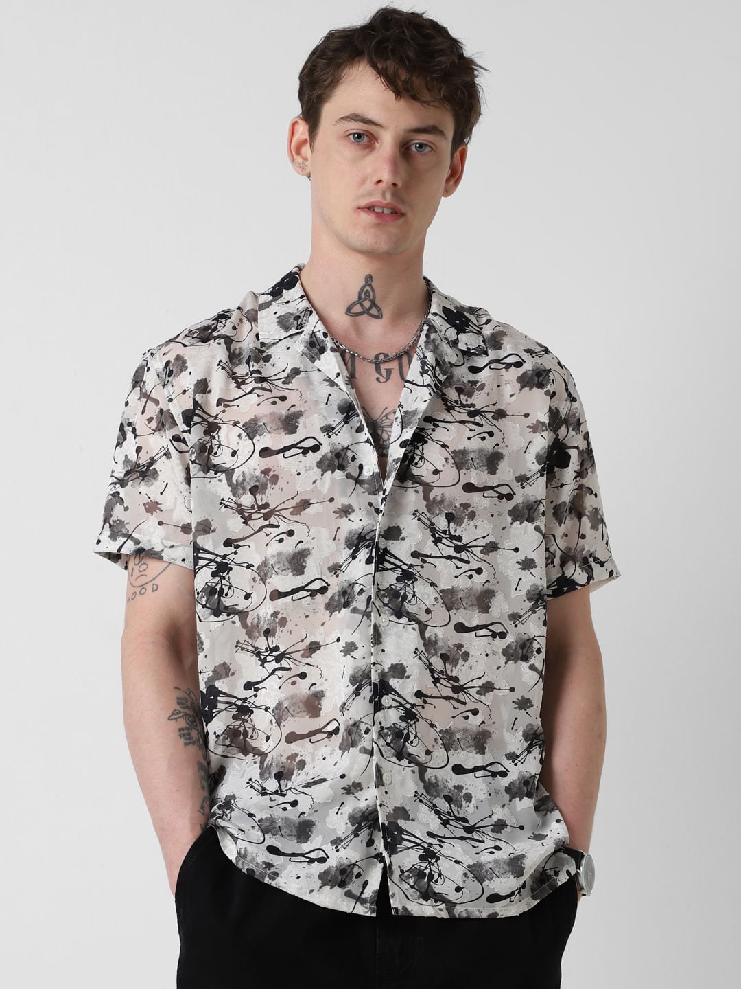 Black Burn Out Splash Oversized Shirt