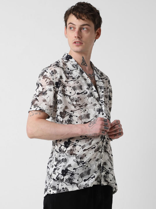 Black Burn Out Splash Oversized Shirt