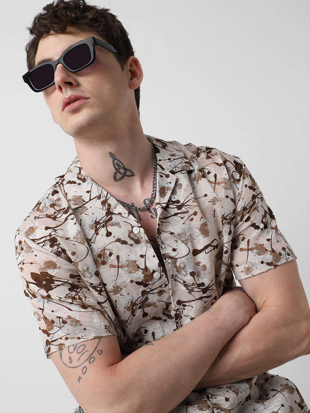 Brunette Burn Out Splash Oversized Shirt