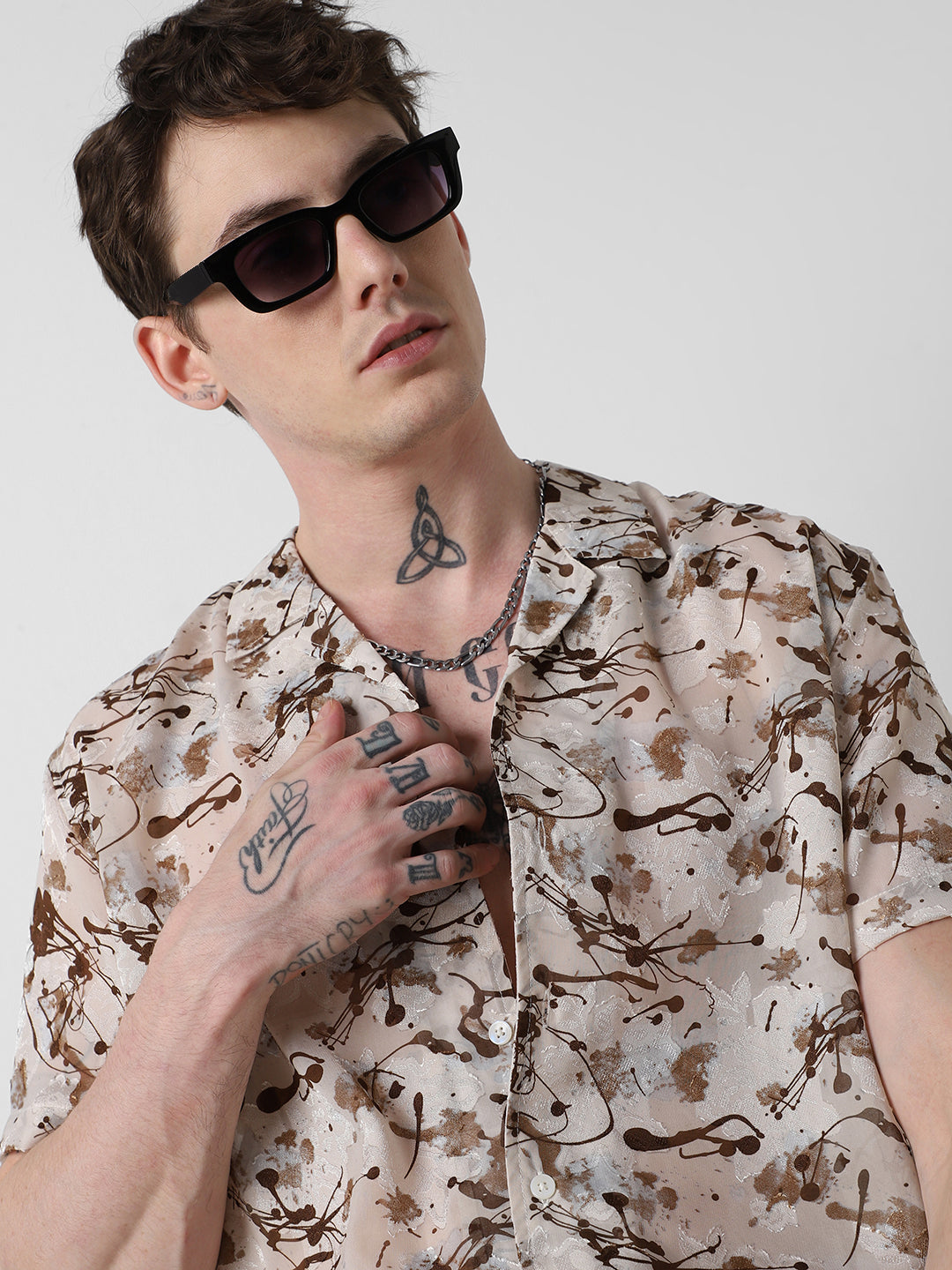 Brunette Burn Out Splash Oversized Shirt