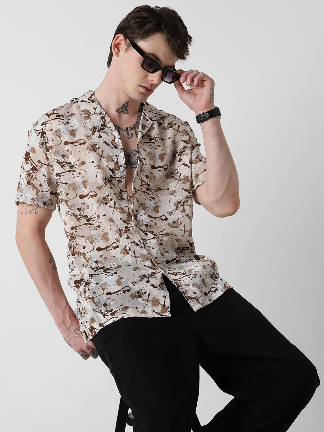 Brunette Burn Out Splash Oversized Shirt