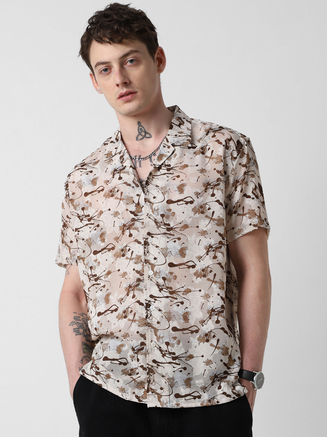 Brunette Burn Out Splash Oversized Shirt