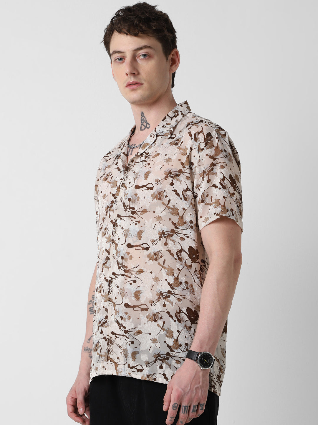 Brunette Burn Out Splash Oversized Shirt