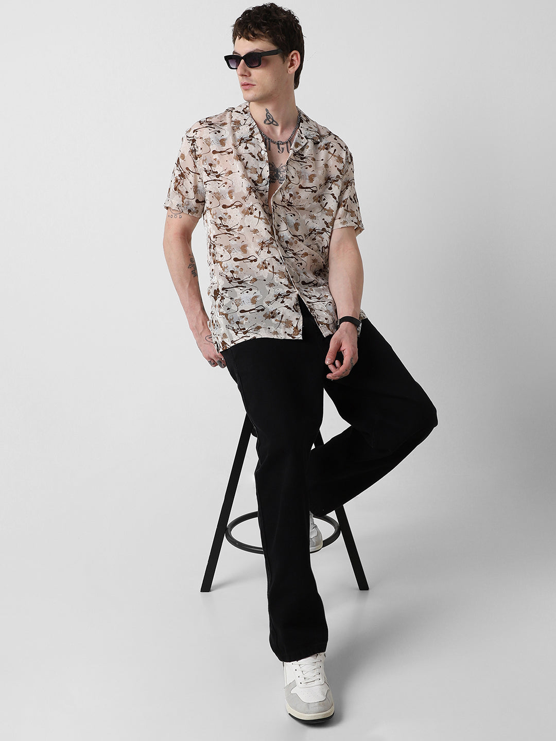 Brunette Burn Out Splash Oversized Shirt