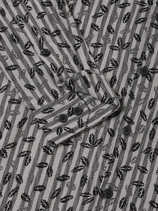 Elegant Black Leafy Striped Shirt
