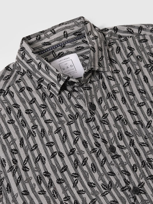 Elegant Black Leafy Striped Shirt